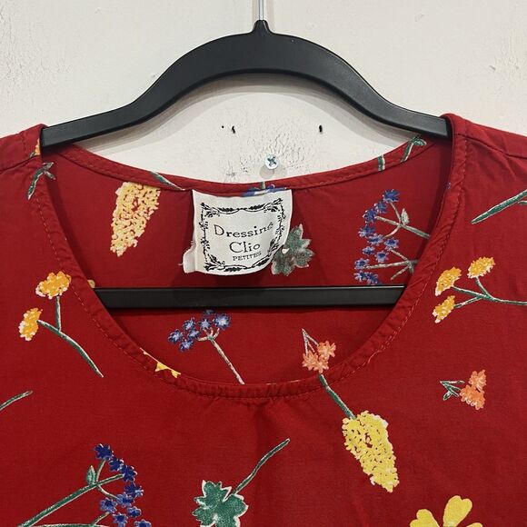 Vintage Red Floral Dressing Clio Dress Petite Medium Pockets Cottage Kidcore - Picture 5 of 9
